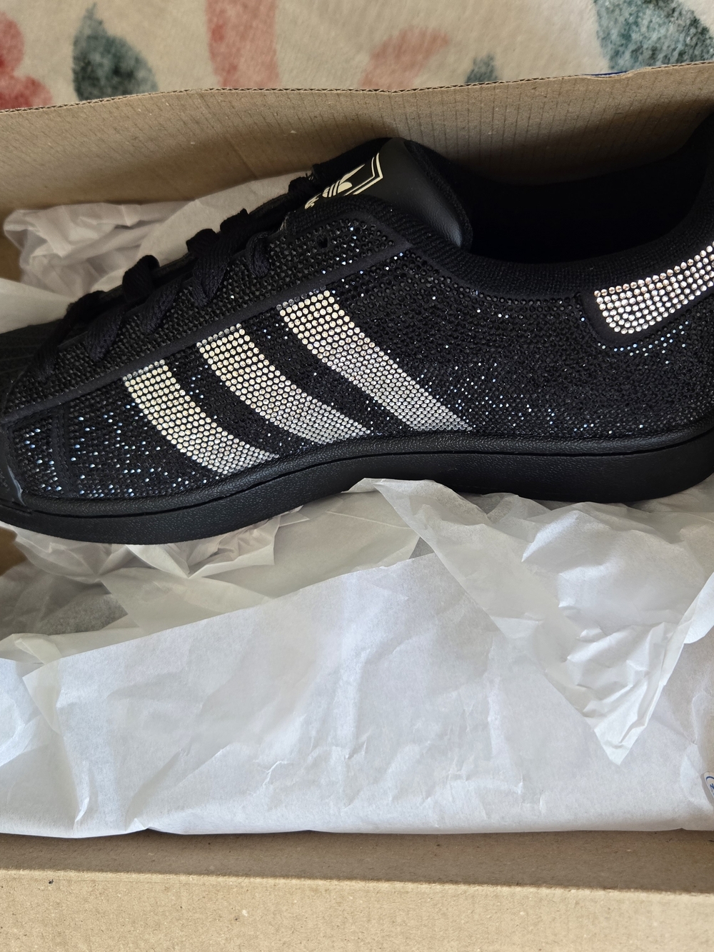 adidas Black Glitter Three-Stripe Women's Sneakers
